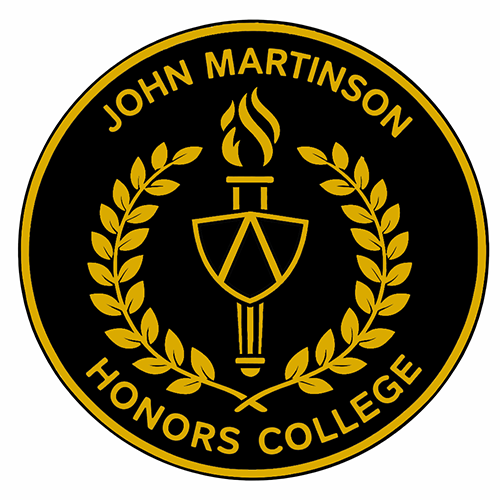displays the enamel pin students earn when completing the honors laureate