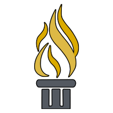 an illustration of a torch resembling the pin awarded to students